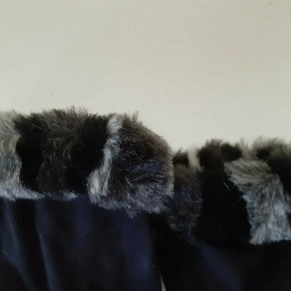 Vintage XS Women's Faux Fur Trim Gloves Winter Warm Black Gray Animal Print New